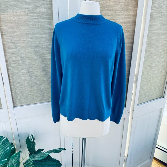 Vintage Turquoise Blue Sweater Business Casual Sweater Faux Turtleneck - Picture 2 of 7